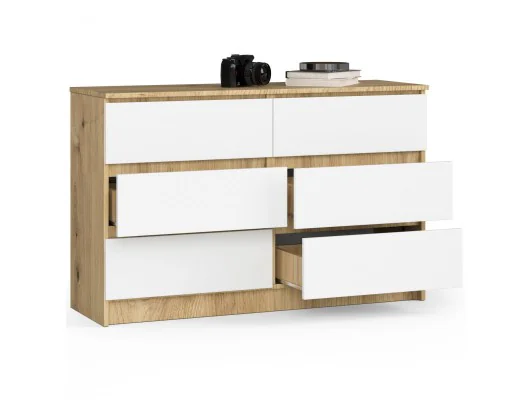 KOMODA K120 6SZ CLP DĄB ARTISAN / BIAŁY