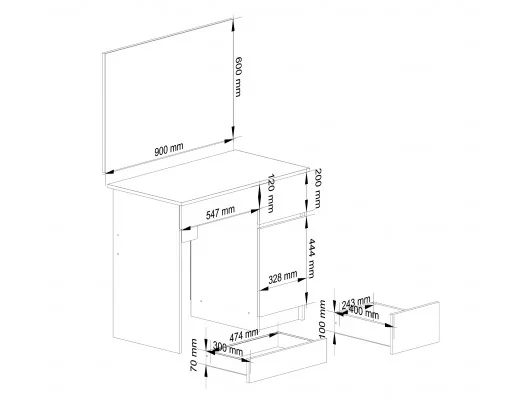 TOALETKA Z LUSTREM CLP P-2/SL 900x600 PRAWA PK BIAŁA