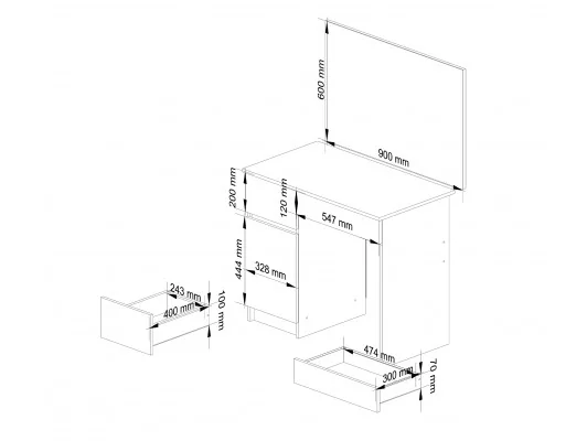 Toaletka z lustrem CLP P-2/SL 900x600 LEWE PK DĄB SONOMA