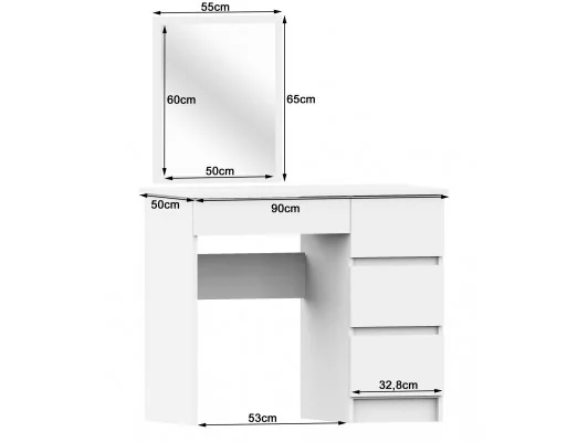 TOALETKA KOSMETYCZNA Z LUSTREM T-6/SL 500x600 PRAWA BIAŁA