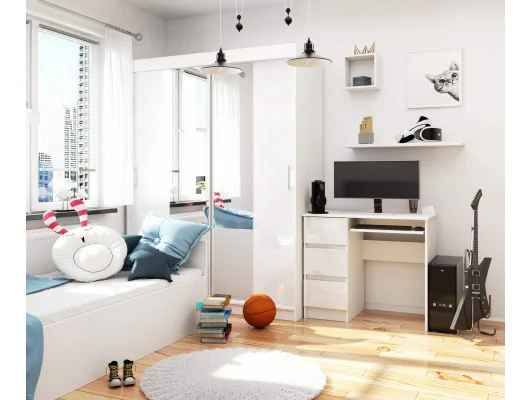 BIURKO KOMPUTEROWE A-6 90 cm LEWE BIAŁE / BIAŁY POŁYSK