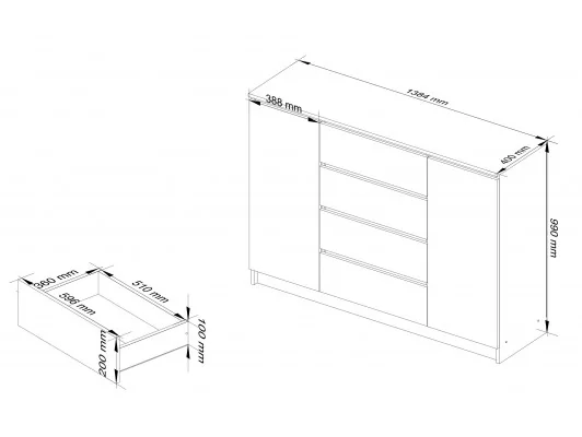 KOMODA K140 2D 4SZ CLP PK DĄB SONOMA