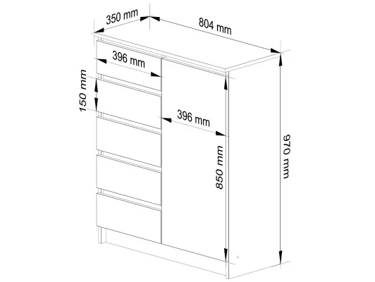 KOMODA K80 1D 5SZ PK DĄB SONOMA
