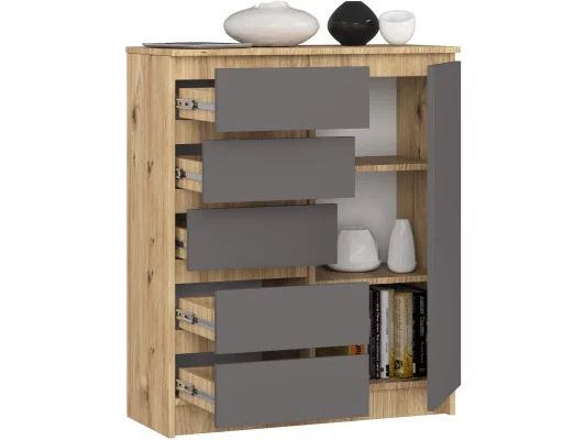 Zobacz KOMODA K80 1D 5SZ PK DĄB ARTISAN / GRAFIT SZARY KOMODA K80 1D 5SZ PK DĄB ARTISAN / GRAFIT SZARY