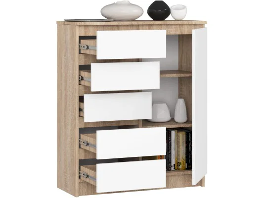 Zobacz KOMODA K80 1D 5SZ PK DĄB SONOMA / BIAŁA KOMODA K80 1D 5SZ PK DĄB SONOMA / BIAŁA