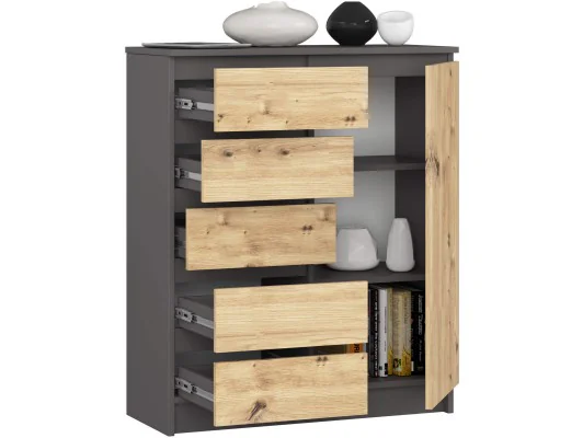 Zobacz KOMODA K80 1D 5SZ PK GRAFIT SZARY / DĄB ARTISAN KOMODA K80 1D 5SZ PK GRAFIT SZARY / DĄB ARTISAN