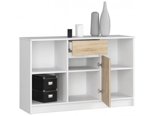 Zobacz KOMODA B-17 120 cm 1 SZUFLADA 1 DRZWI PK BIAŁA / SONOMA KOMODA B-17 120 cm 1 SZUFLADA 1 DRZWI PK BIAŁA / SONOMA