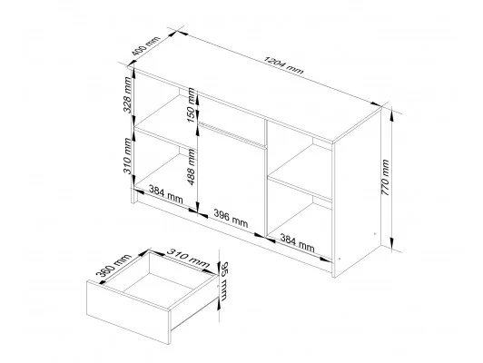 KOMODA B-17 120 cm 1 SZUFLADA 1 DRZWI PK BIAŁA / SONOMA