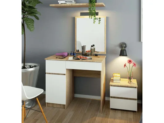 Toaletka z lustrem CLP P-2/SL LEWE DĄB SONOMA / BIAŁA