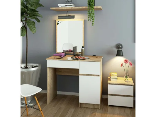 Toaletka z lustrem CLP P-2/SL PRAWA DĄB SONOMA / BIAŁA