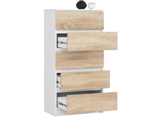Zobacz KOMODA K60 5SZ CLP PK BIAŁY / SONOMA KOMODA K60 5SZ CLP PK BIAŁY / SONOMA