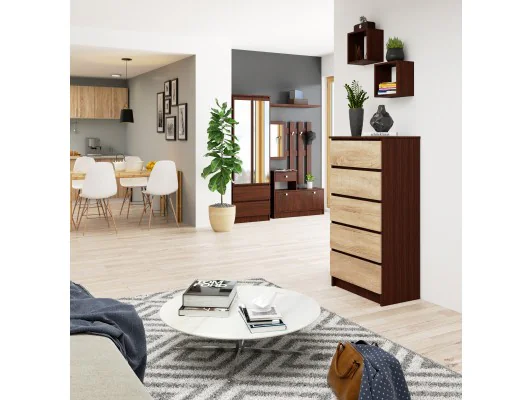 KOMODA K 60 cm 5 SZUFLAD WENGE / SONOMA