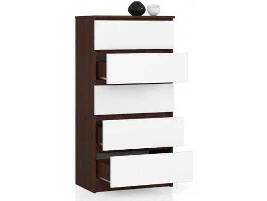 Zobacz KOMODA K 60 cm 5 SZUFLAD WENGE / BIAŁA KOMODA K 60 cm 5 SZUFLAD WENGE / BIAŁA