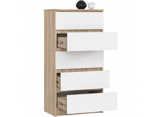 KOMODA K60 5SZ CLP PK DĄB SONOMA / BIAŁA