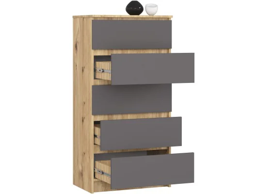 KOMODA K60 5SZ CLP PK DĄB ARTISAN / SZARY