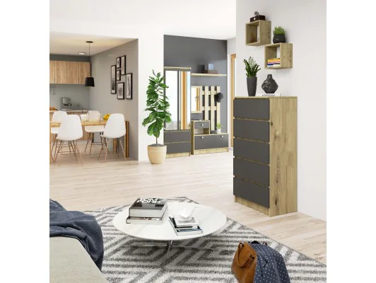 KOMODA K60 5SZ CLP PK DĄB ARTISAN / SZARY