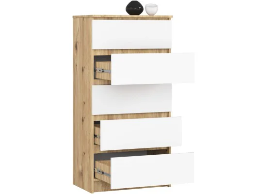 KOMODA K60 5SZ CLP PK DĄB ARTISAN / BIAŁY