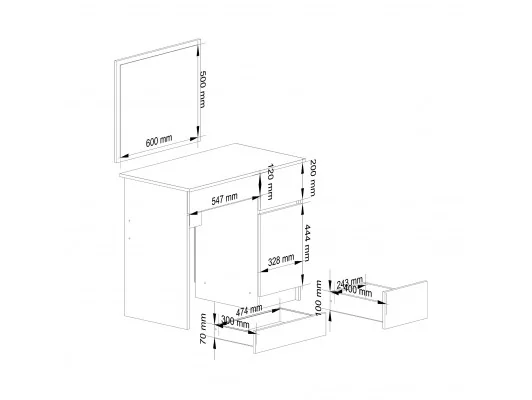 TOALETKA KOSMETYCZNA Z LUSTREM P-2/SL 500x600 PRAWA PK BIAŁA
