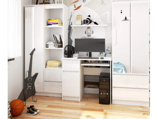 BIURKO KOMPUTEROWE PIKSEL BIAŁE POŁYSK LEWE