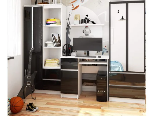 BIURKO KOMPUTEROWE PIKSEL PK CZARNY POŁYSK LEWE