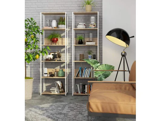 REGAŁ METALOWY LOFT 600 BIAŁY/DĄB SONOMA