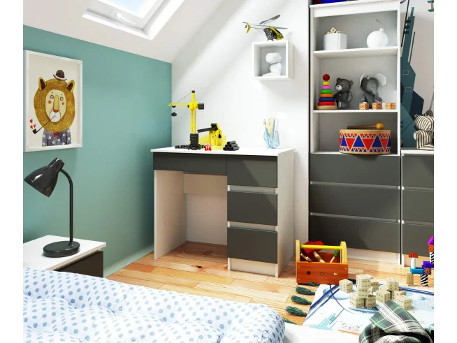 Biurko komputerowe A-7 90 cm prawe PK- białe-grafit szary