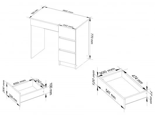 BIURKO A-7 CLP SZARE / DĄB ARTISAN PRAWOSTRONNE