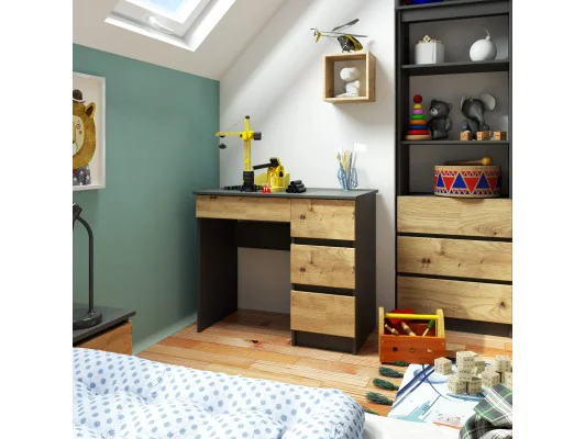 BIURKO A-7 CLP SZARE / DĄB ARTISAN PRAWOSTRONNE