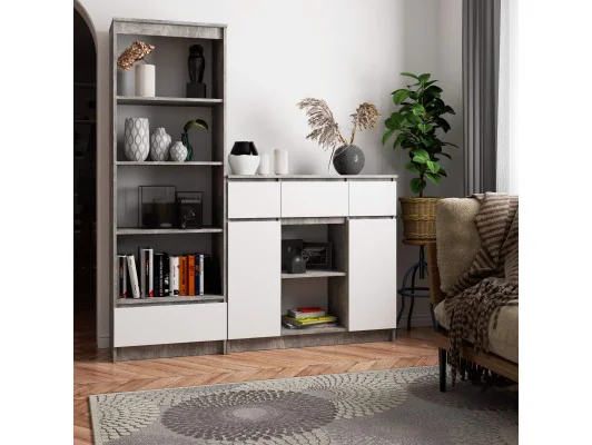 KOMODA K100 2D 3SZ 1P PK BETON / BIAŁY