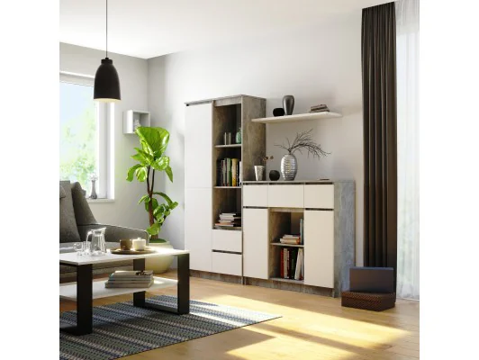 KOMODA K100 2D 3SZ 1P PK BETON / BIAŁY