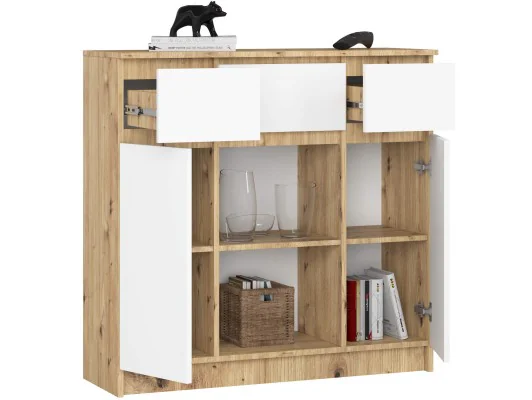 KOMODA K100 2D 3SZ 1P PK DĄB ARTISAN / BIAŁY