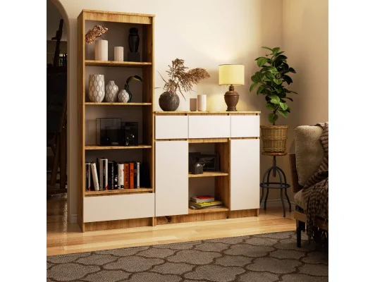 KOMODA K100 2D 3SZ 1P PK DĄB ARTISAN / BIAŁY