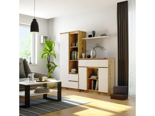 KOMODA K100 2D 3SZ 1P PK DĄB ARTISAN / BIAŁY