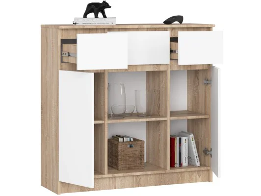 Zobacz KOMODA K100 2D 3SZ 1P PK DĄB SONOMA / BIAŁY KOMODA K100 2D 3SZ 1P PK DĄB SONOMA / BIAŁY
