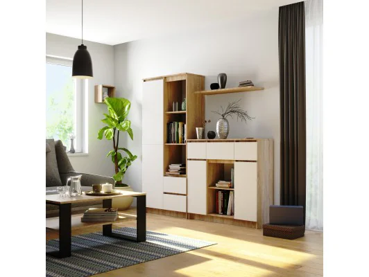 KOMODA K100 2D 3SZ 1P PK DĄB SONOMA / BIAŁY