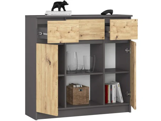 Zobacz KOMODA K100 2D 3SZ 1P PK GRAFIT SZARY / DĄB ARTISAN KOMODA K100 2D 3SZ 1P PK GRAFIT SZARY / DĄB ARTISAN