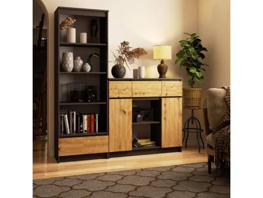 KOMODA K100 2D 3SZ 1P PK GRAFIT SZARY / DĄB ARTISAN