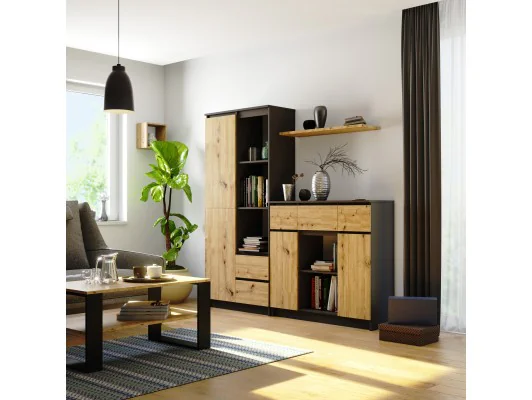 KOMODA K100 2D 3SZ 1P PK GRAFIT SZARY / DĄB ARTISAN