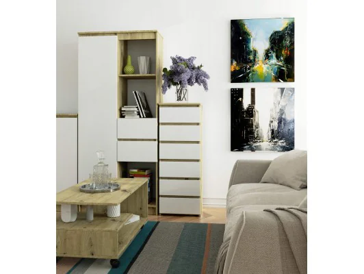 KOMODA CL6 PK DĄB ARTISAN / BIAŁA