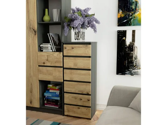 KOMODA CL6 GRAFIT SZARY / DĄB ARTISAN