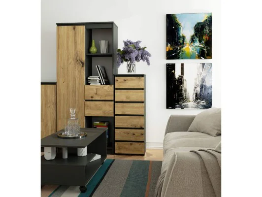 KOMODA CL6 GRAFIT SZARY / DĄB ARTISAN