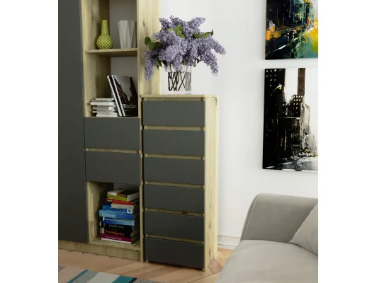 KOMODA CL6 PK DĄB ARTISAN / SZARA