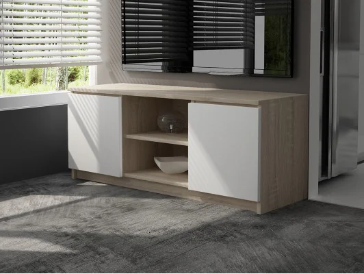 SZAFKA RTV 120 cm 2D 1P SONOMA / BIAŁA