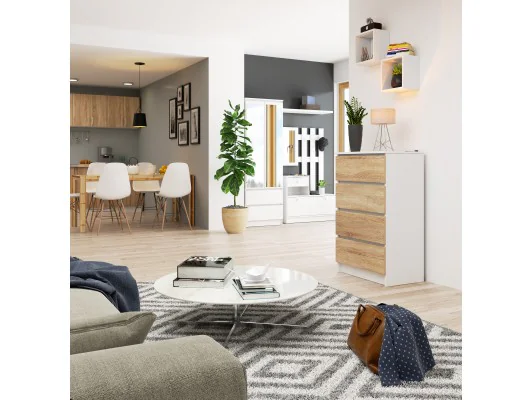 KOMODA K 60 cm 4 SZUFLADY BIAŁA / SONOMA