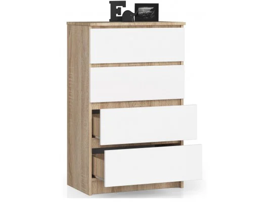 KOMODA K 60 cm 4 SZUFLADY PK SONOMA / BIAŁA