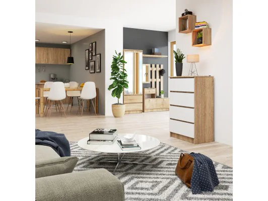 KOMODA K 60 cm 4 SZUFLADY PK SONOMA / BIAŁA