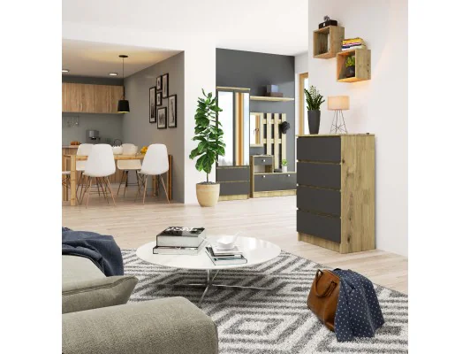 KOMODA K60 4SZ PK DĄB ARTISAN / SZARA