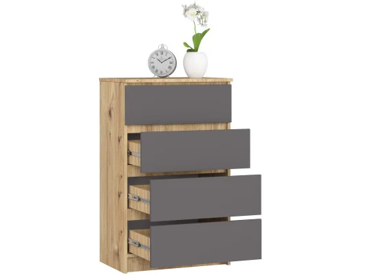 KOMODA K60 4SZ PK DĄB ARTISAN / SZARA