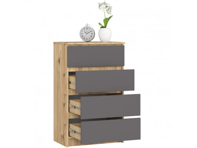 KOMODA K60 4SZ PK DĄB ARTISAN / SZARA