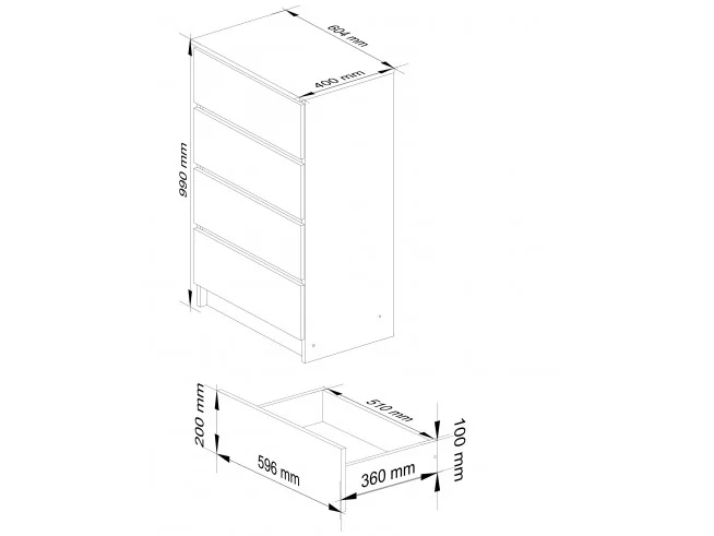 KOMODA K 60 cm 4 SZUFLADY PK BIAŁA